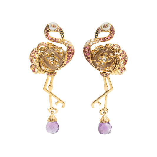 Flamboyant Flamingo Amethyst and Diamond Earrings