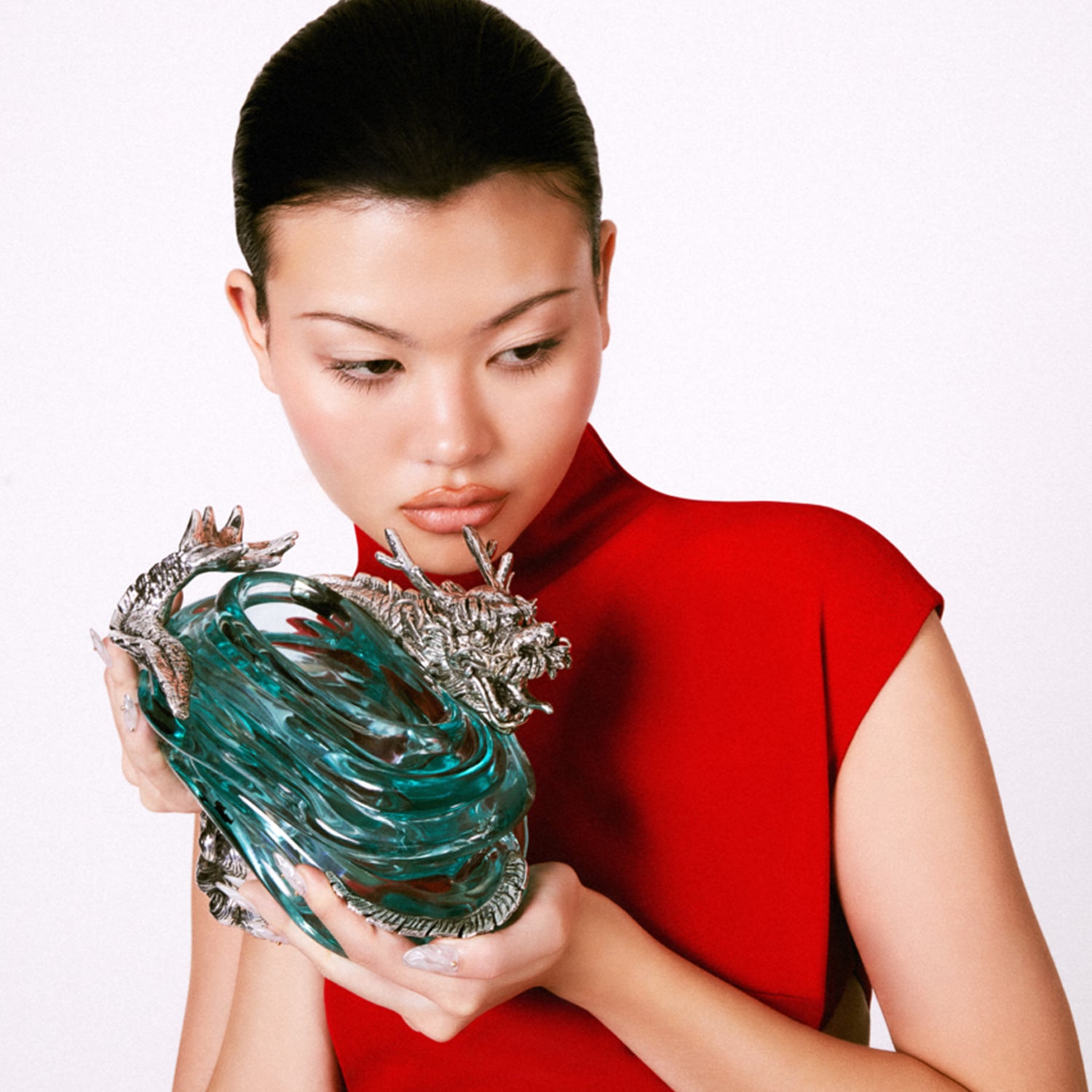 Glass Container with Silver Dragon