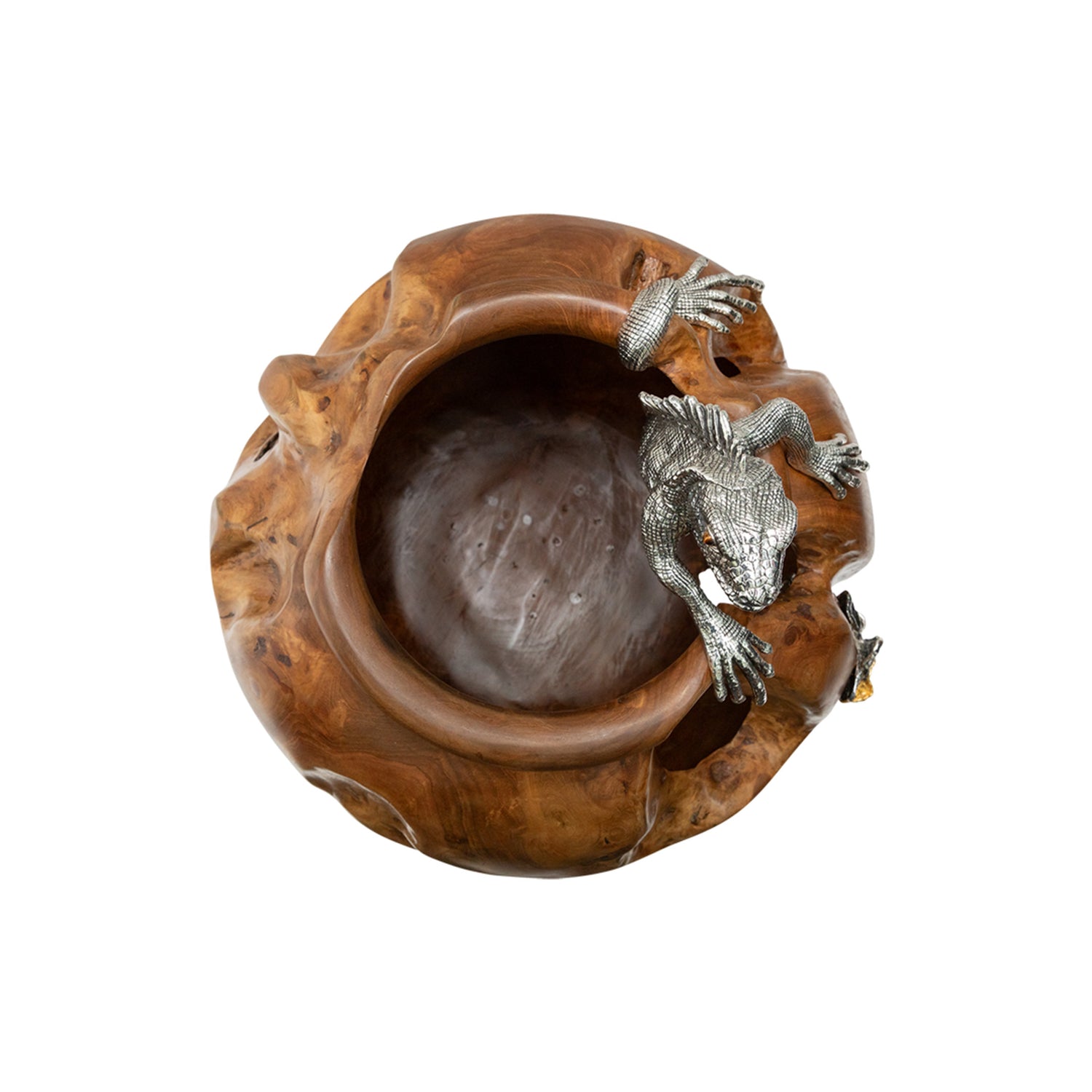 Teak Wood jar with Silver Iguana