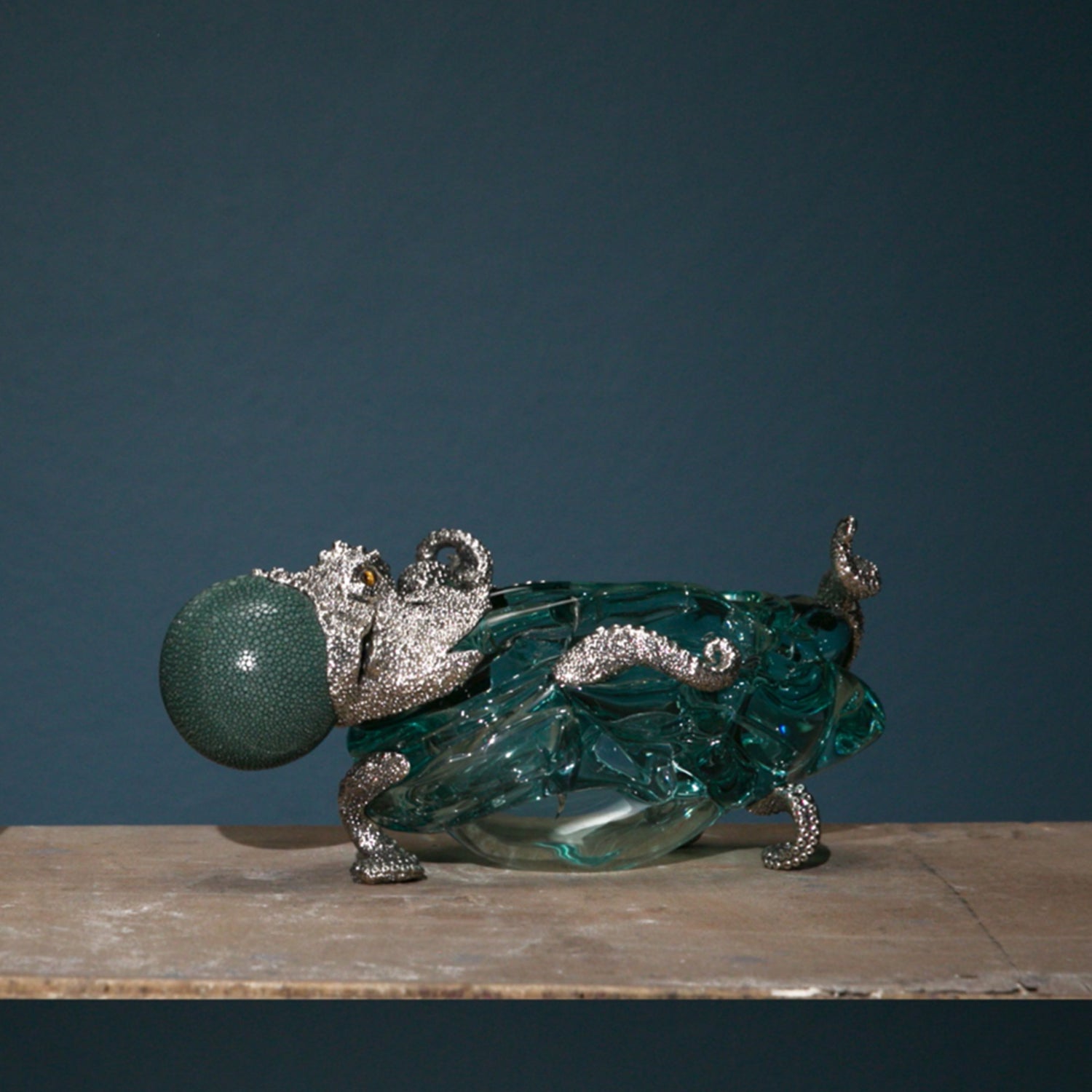 Glass Bowl with Silver Octopus