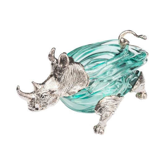Glass Bowl with Silver Rhino