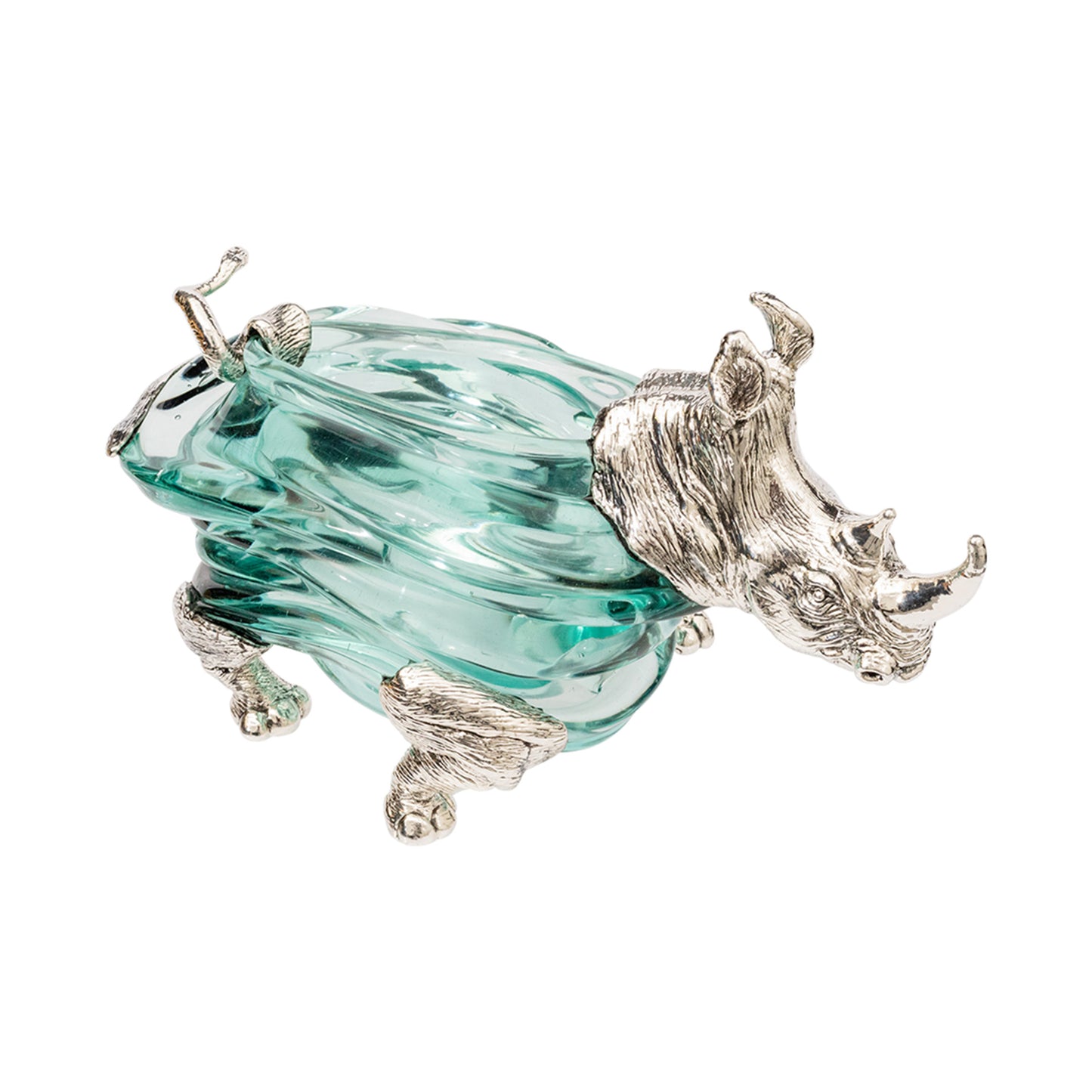 Glass Bowl with Silver Rhino