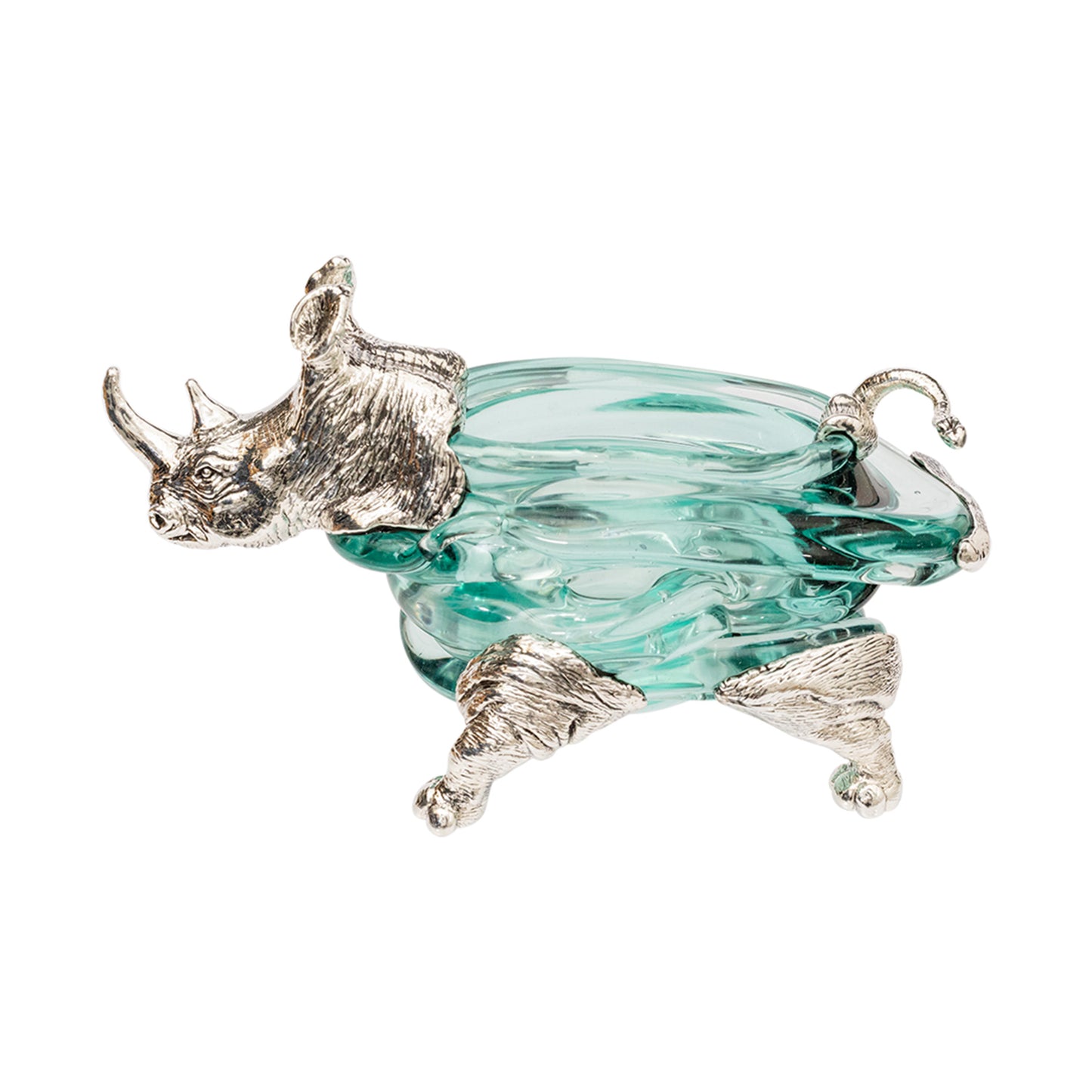 Glass Bowl with Silver Rhino