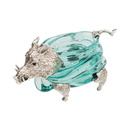 Glass Bowl with Silver Boar
