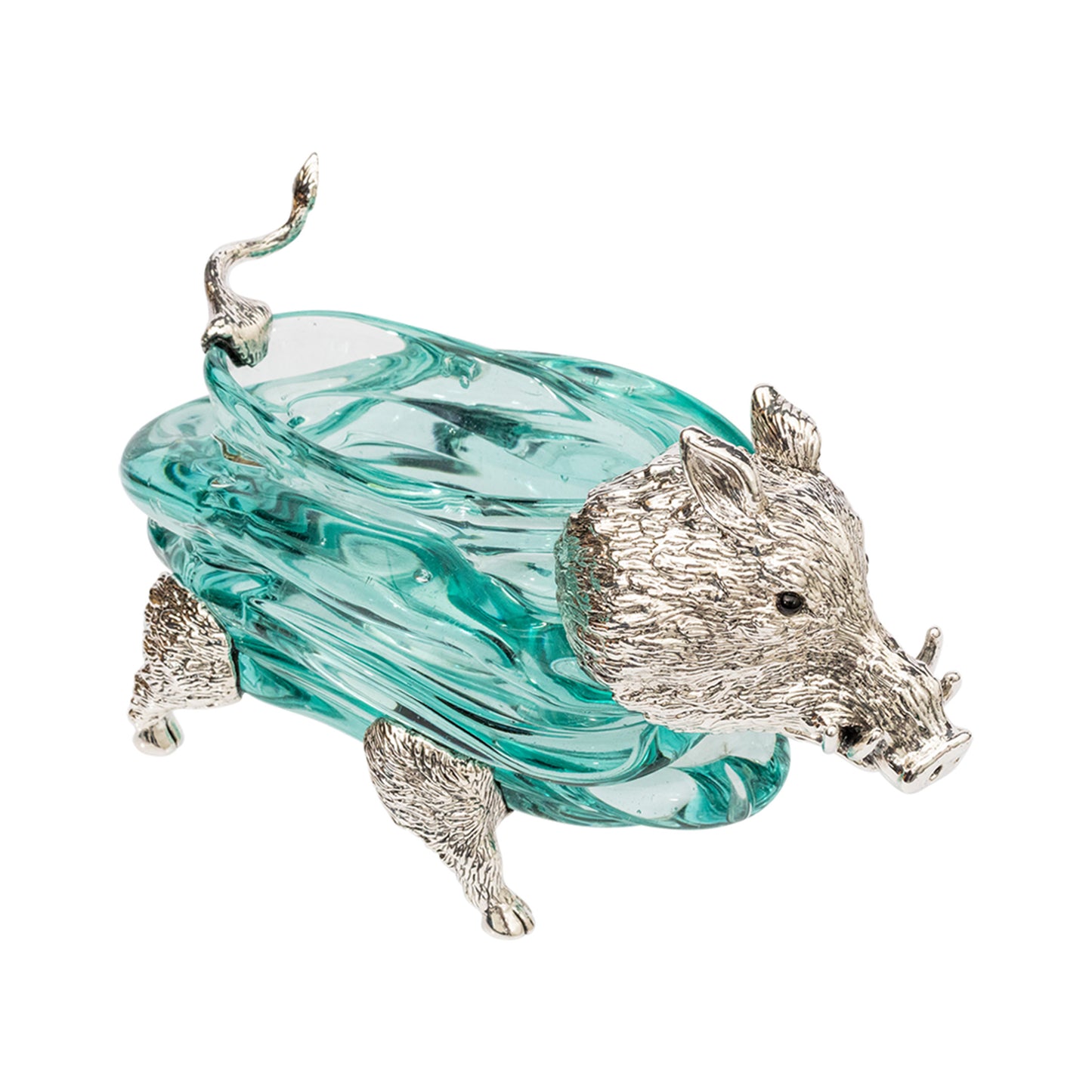 Glass Bowl with Silver Boar