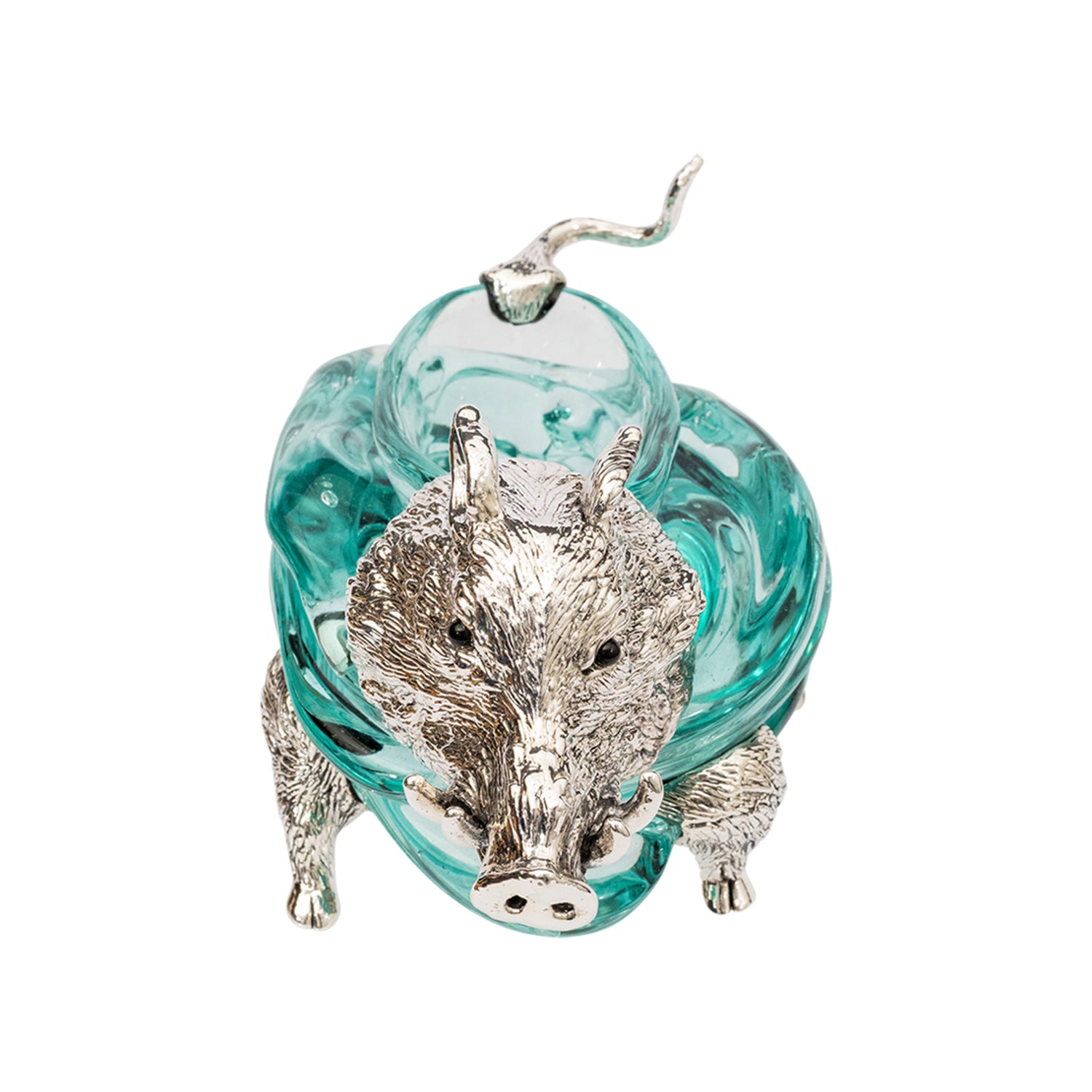 Glass Bowl with Silver Boar