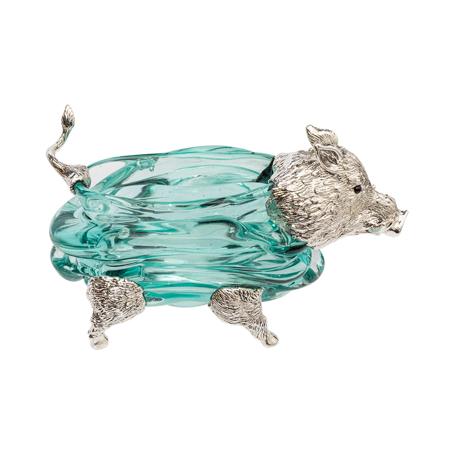 Glass Bowl with Silver Boar