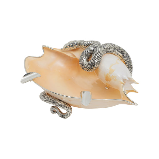 Hissing and Swirling Silver Snake Conch Shell Ashtray