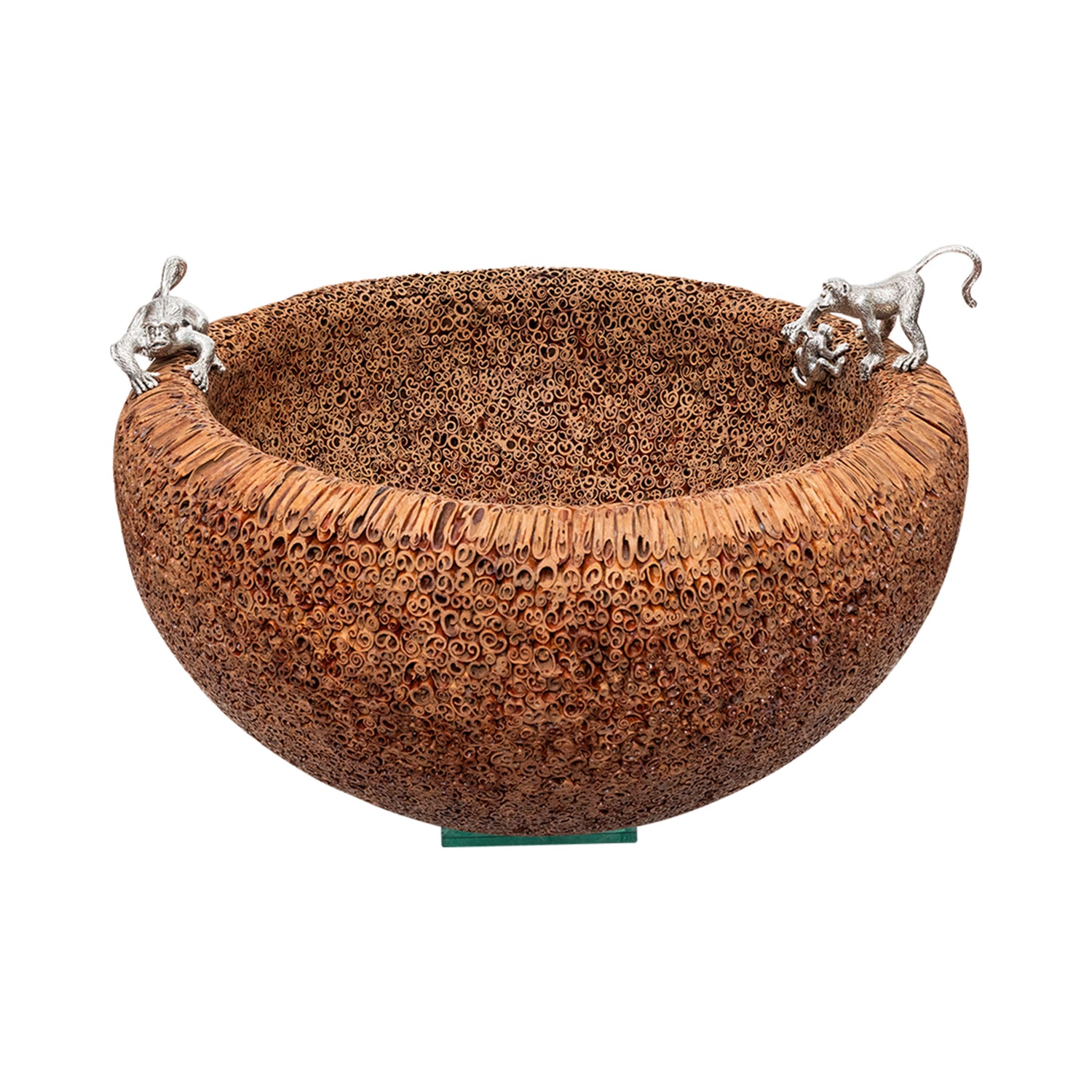 Cinnamon Bowl with Silver Monkeys