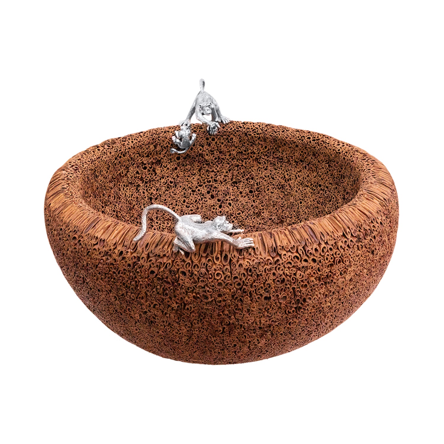 Cinnamon Bowl with Silver Monkeys