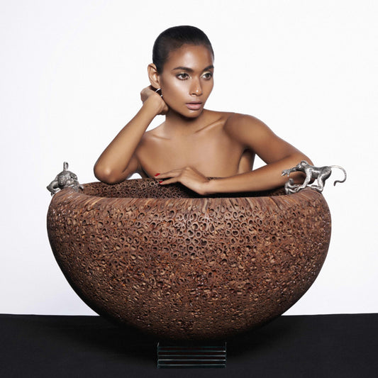 Cinnamon Bowl with Silver Monkeys