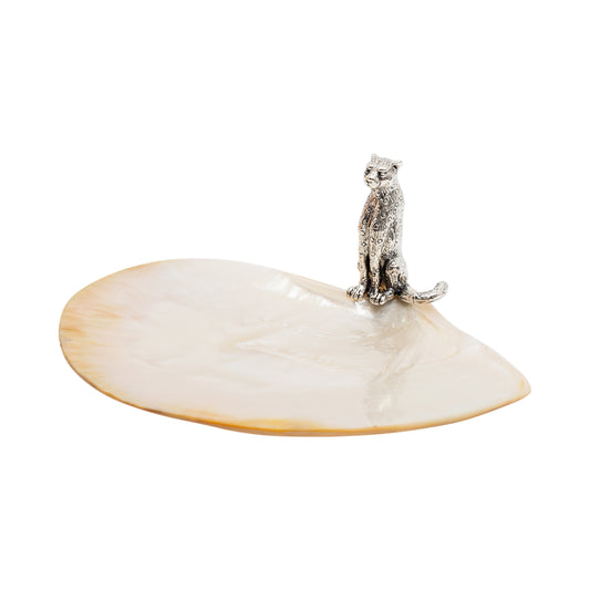 Mother of Pearl Plate with Silver Cheetah