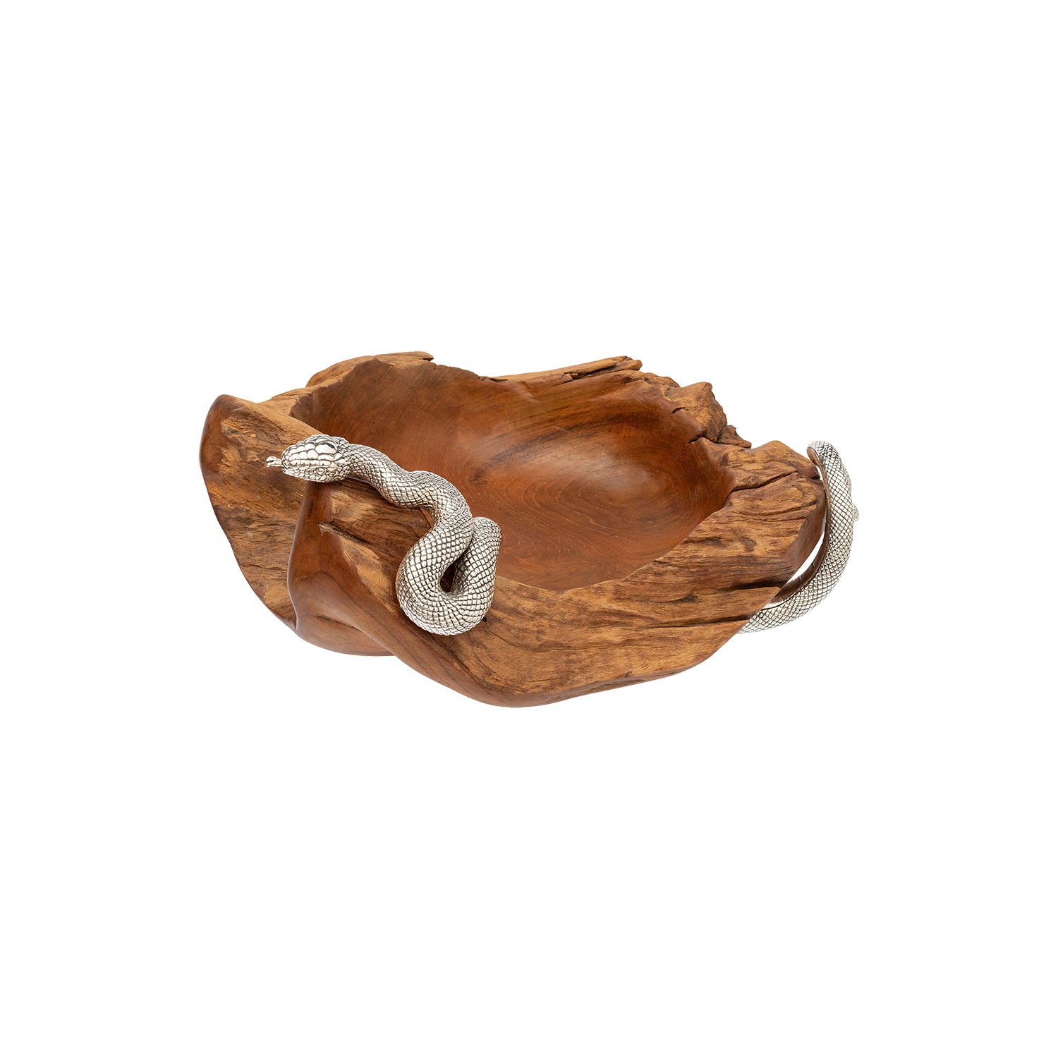 Teak Root Bowl with Silver Snake