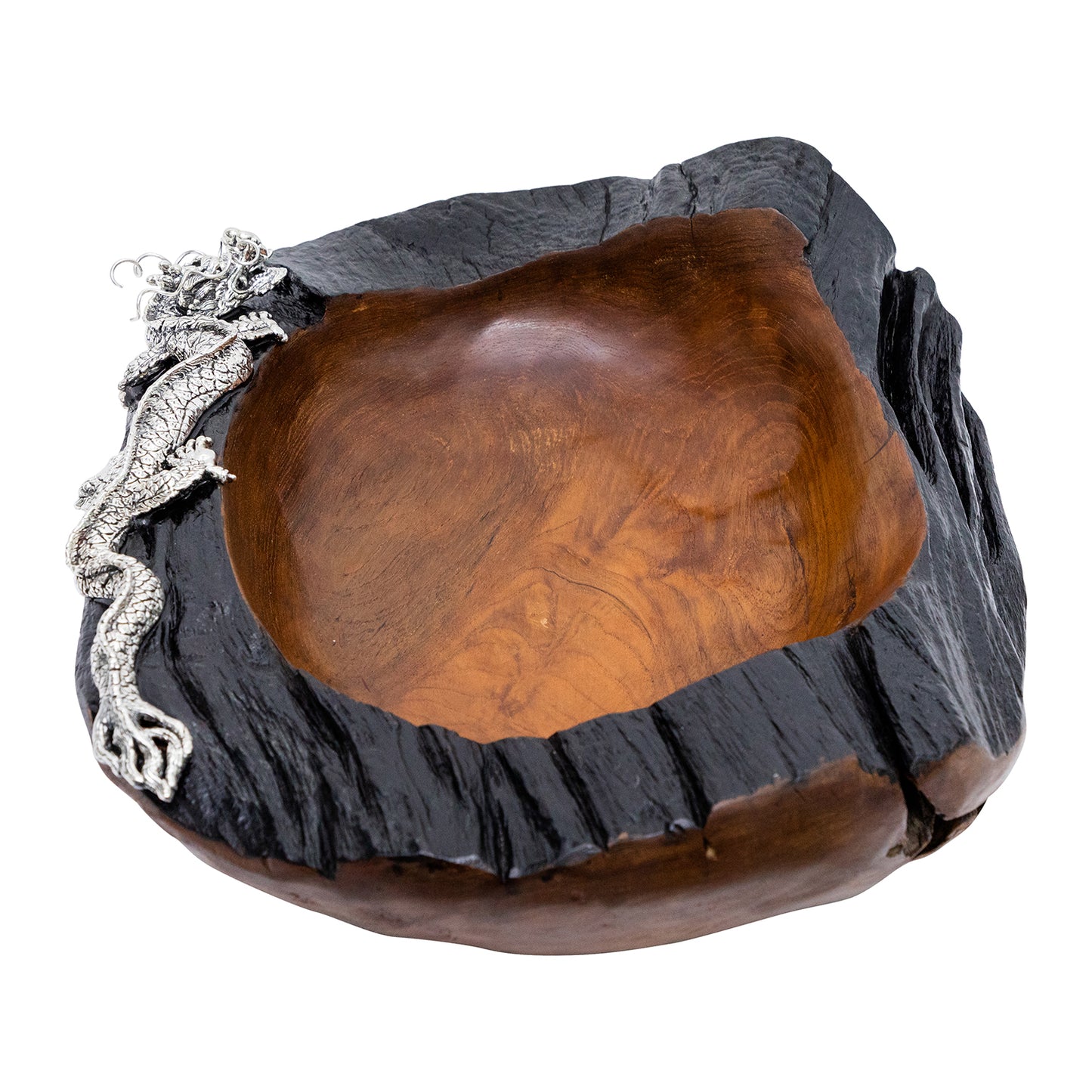 Teak Root Bowl with Sterling Silver Dragon