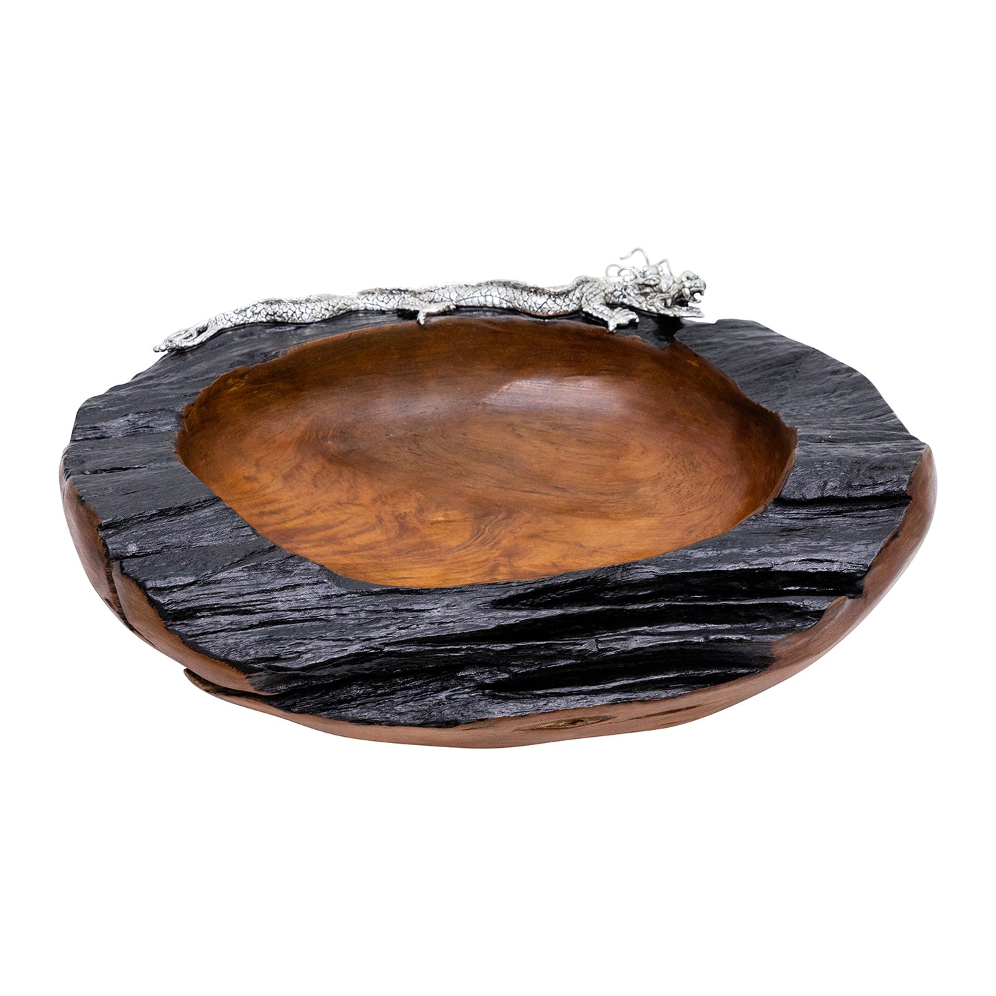 Teak Root Bowl with Sterling Silver Dragon