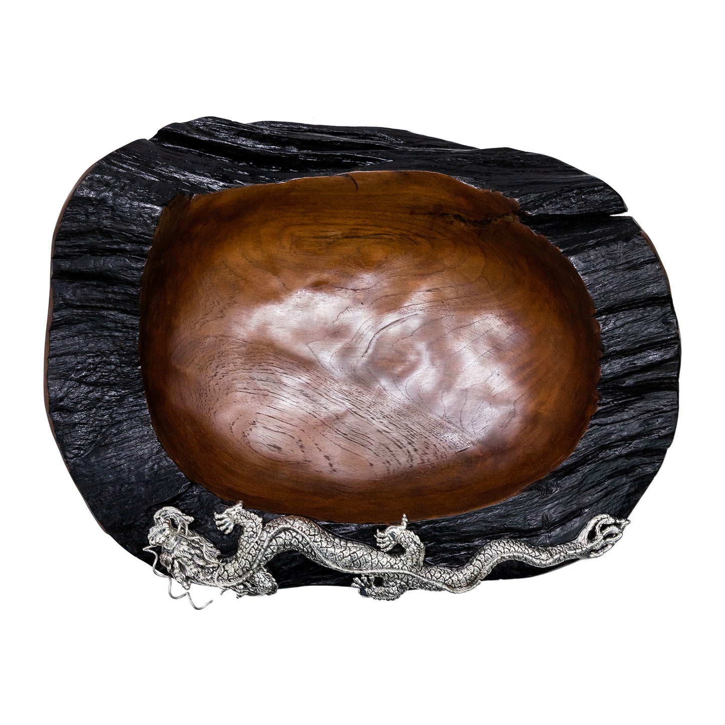 Teak Root Bowl with Sterling Silver Dragon