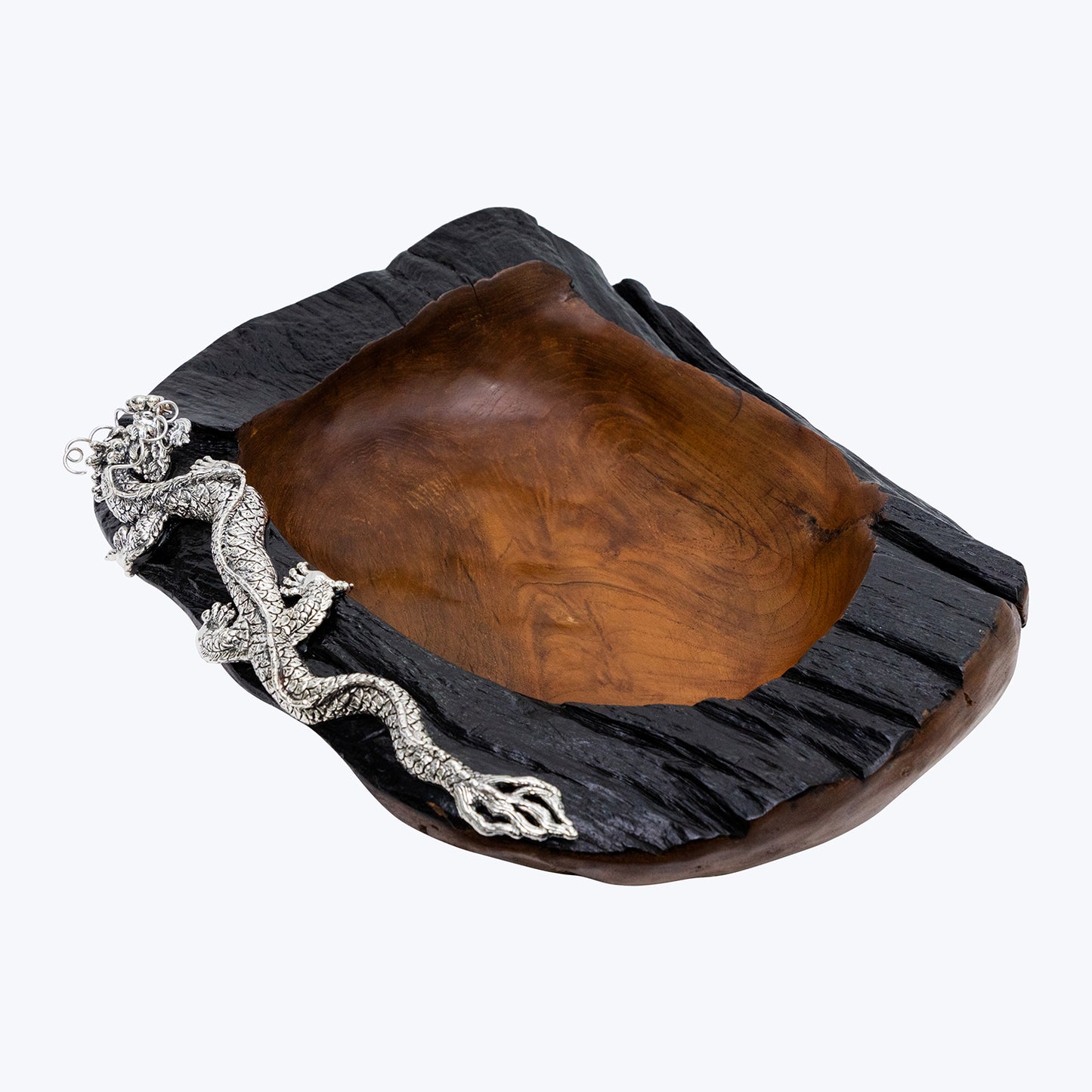 Teak Root Bowl with Sterling Silver Dragon