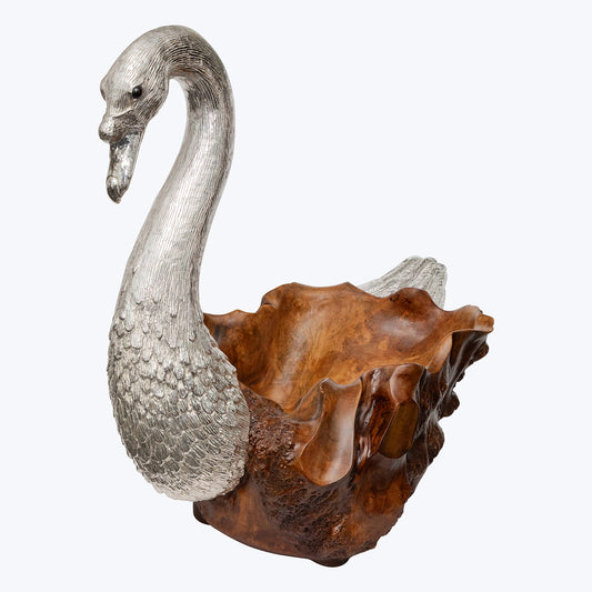 Teak Wood Swan Sculpture