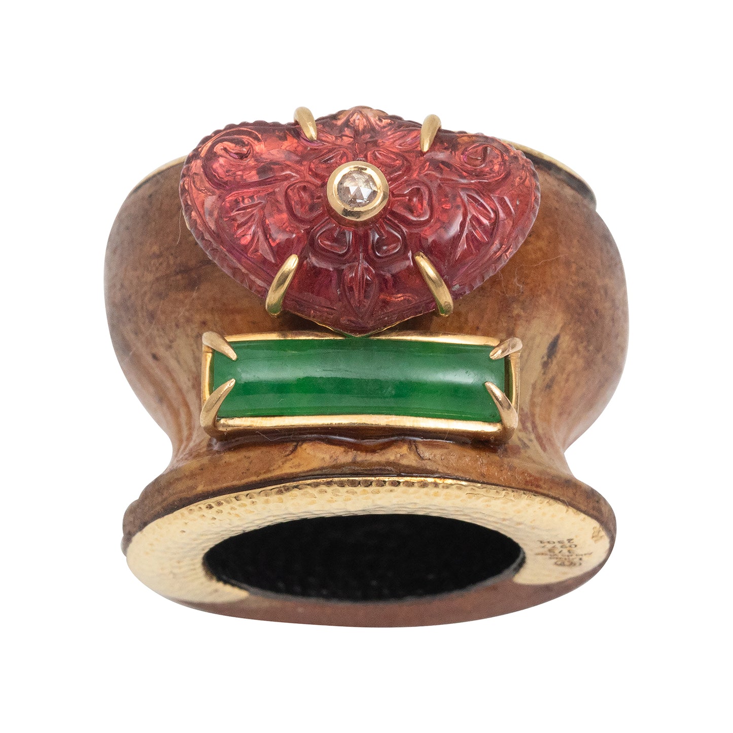 Bamboo Ring with Rubellite, Jade and Diamond