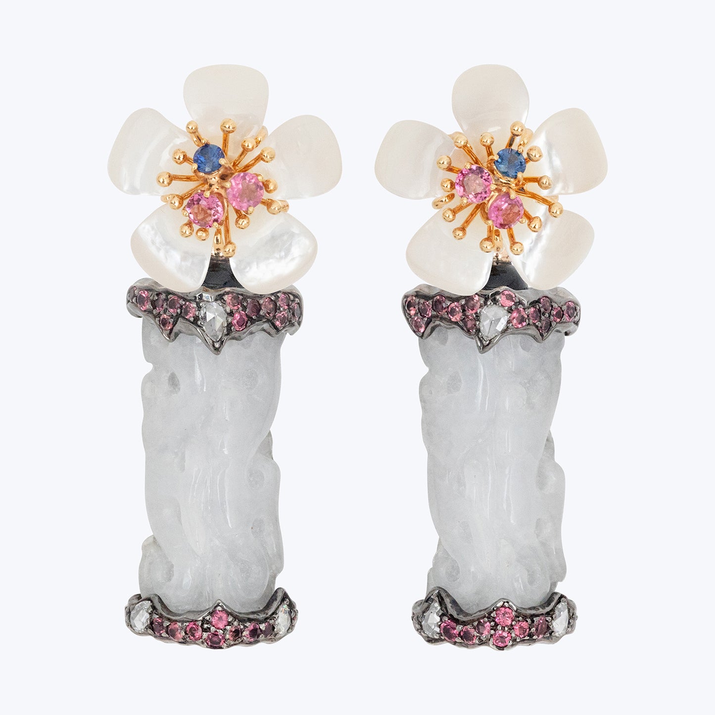 Blooming Jasmine Jade and Mother of Pearl Earrings