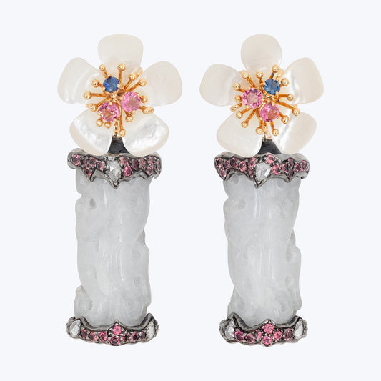 Blooming Jasmine Jade and Mother of Pearl Earrings