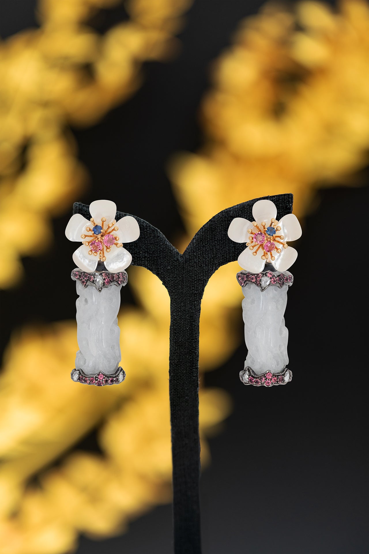 Blooming Jasmine Jade and Mother of Pearl Earrings