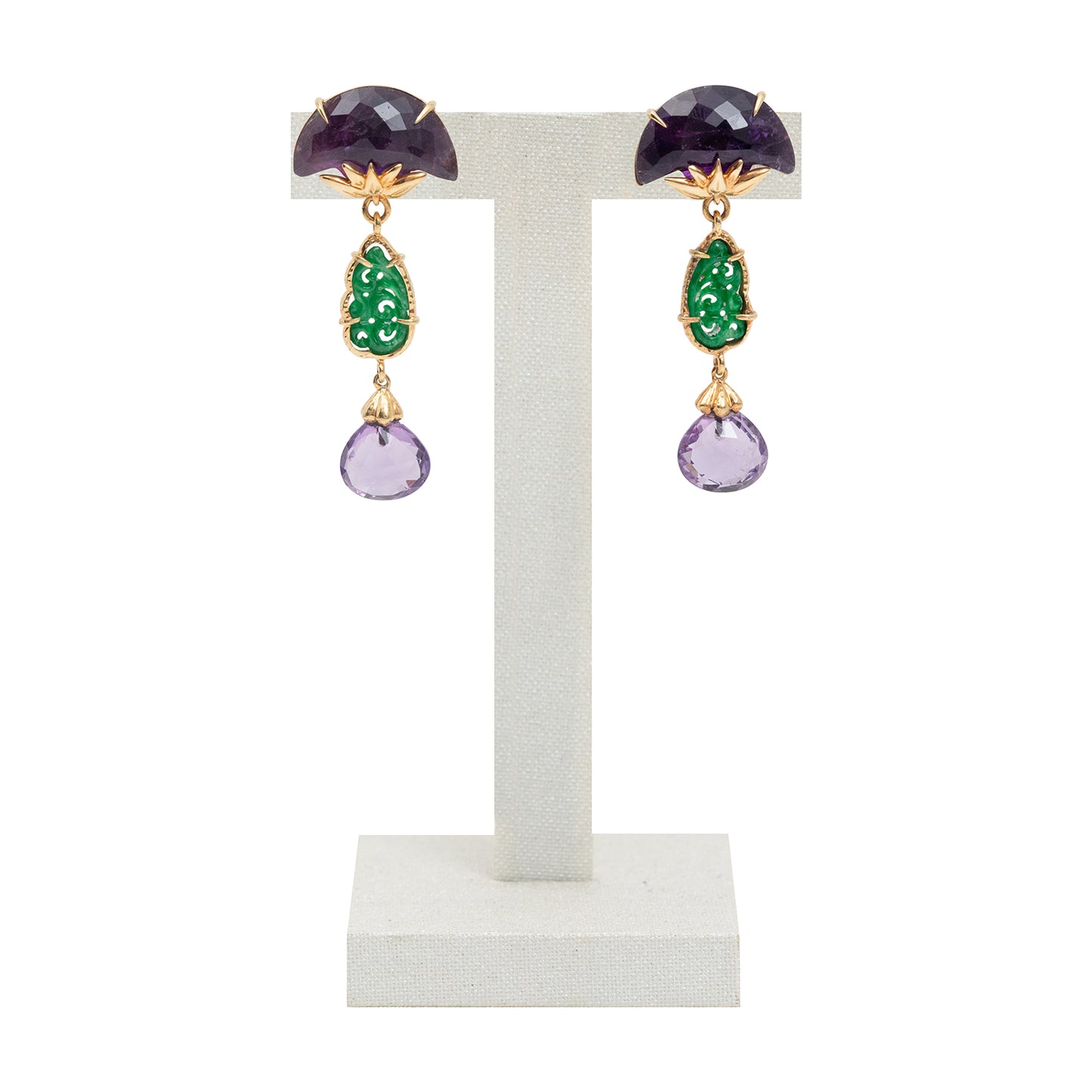 Amethyst Drop Earrings with Burmese Jade