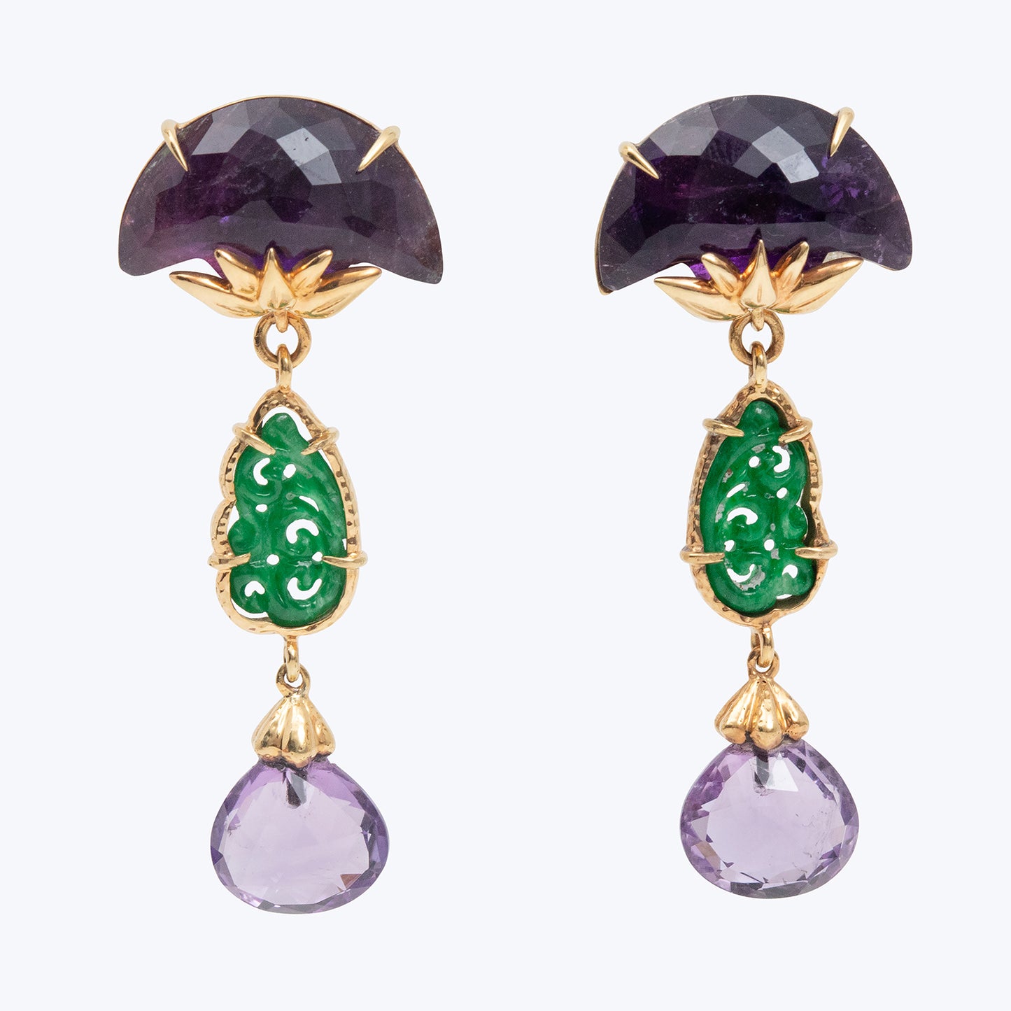 Amethyst Drop Earrings with Burmese Jade