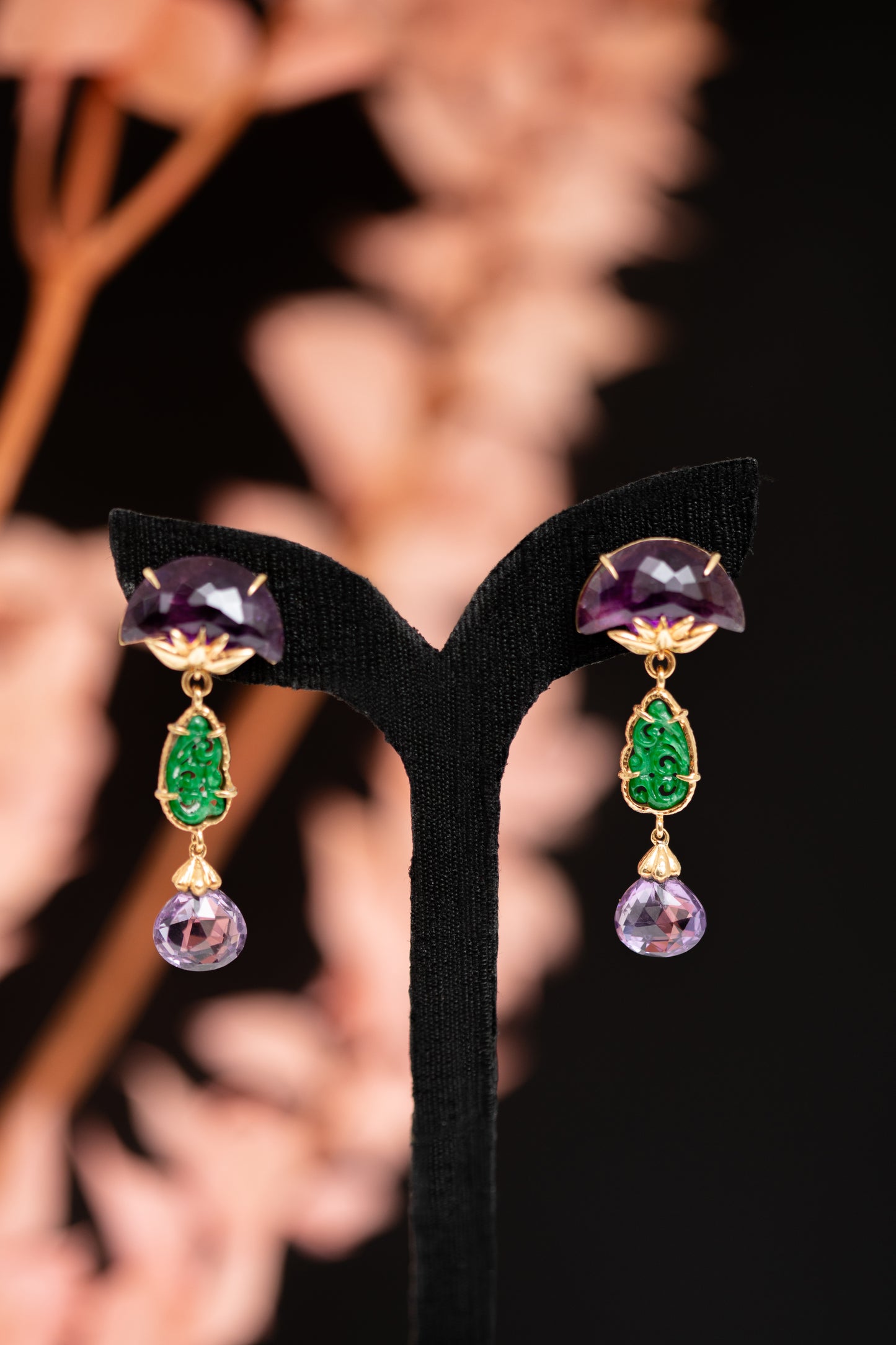 Amethyst Drop Earrings with Burmese Jade