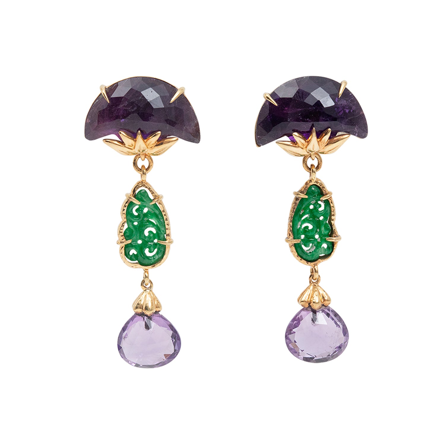 Amethyst Drop Earrings with Burmese Jade