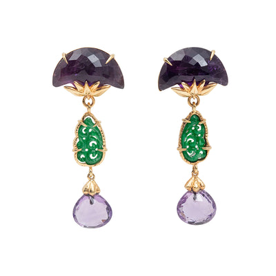 Amethyst Drop Earrings with Burmese Jade