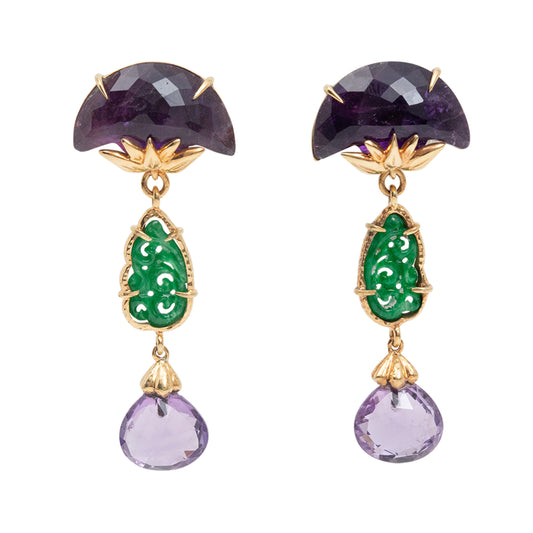 Amethyst Drop Earrings with Burmese Jade
