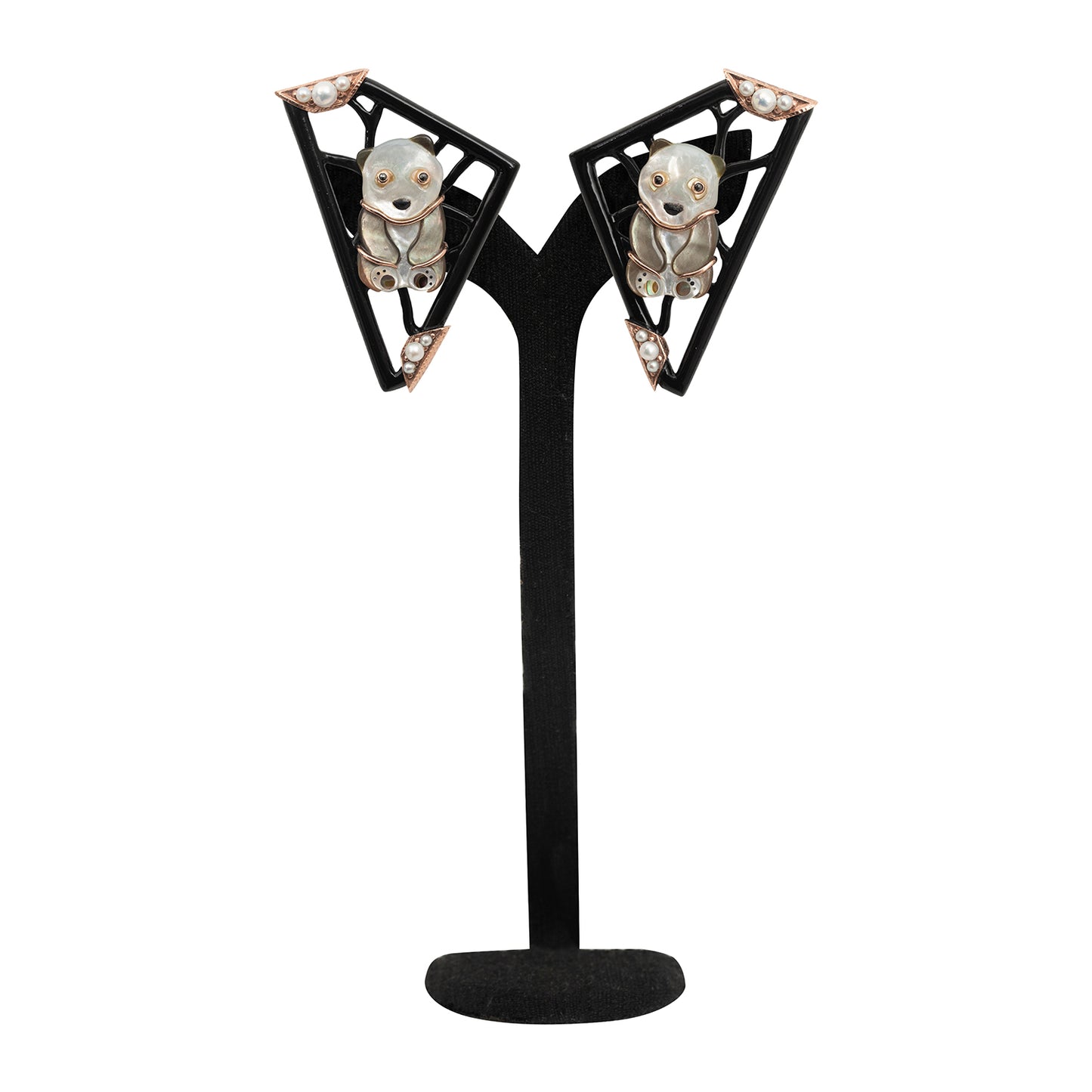 Panda Shell Earrings with Pearl and Diamond