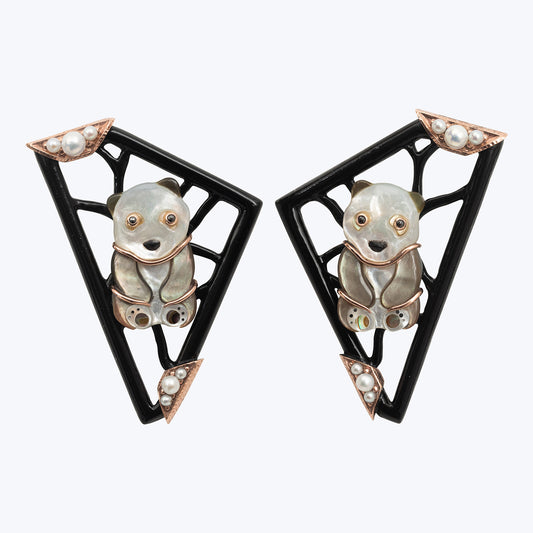 Panda Shell Earrings with Pearl and Diamond