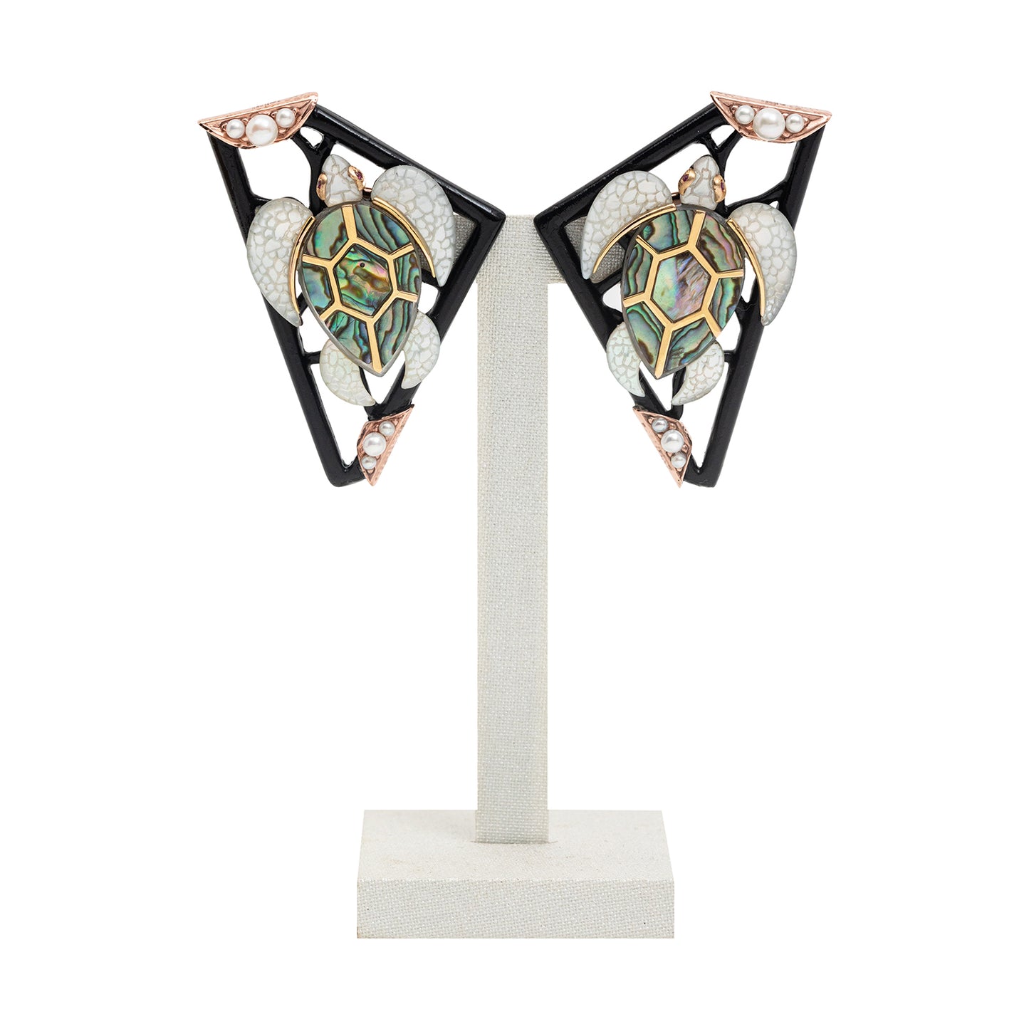 Turtle Abalone Shell Earrings with Pearl and Ruby