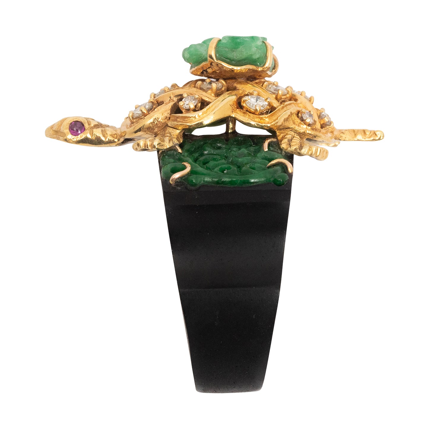 Golden Turtle with Blooming Jade Rose Ring