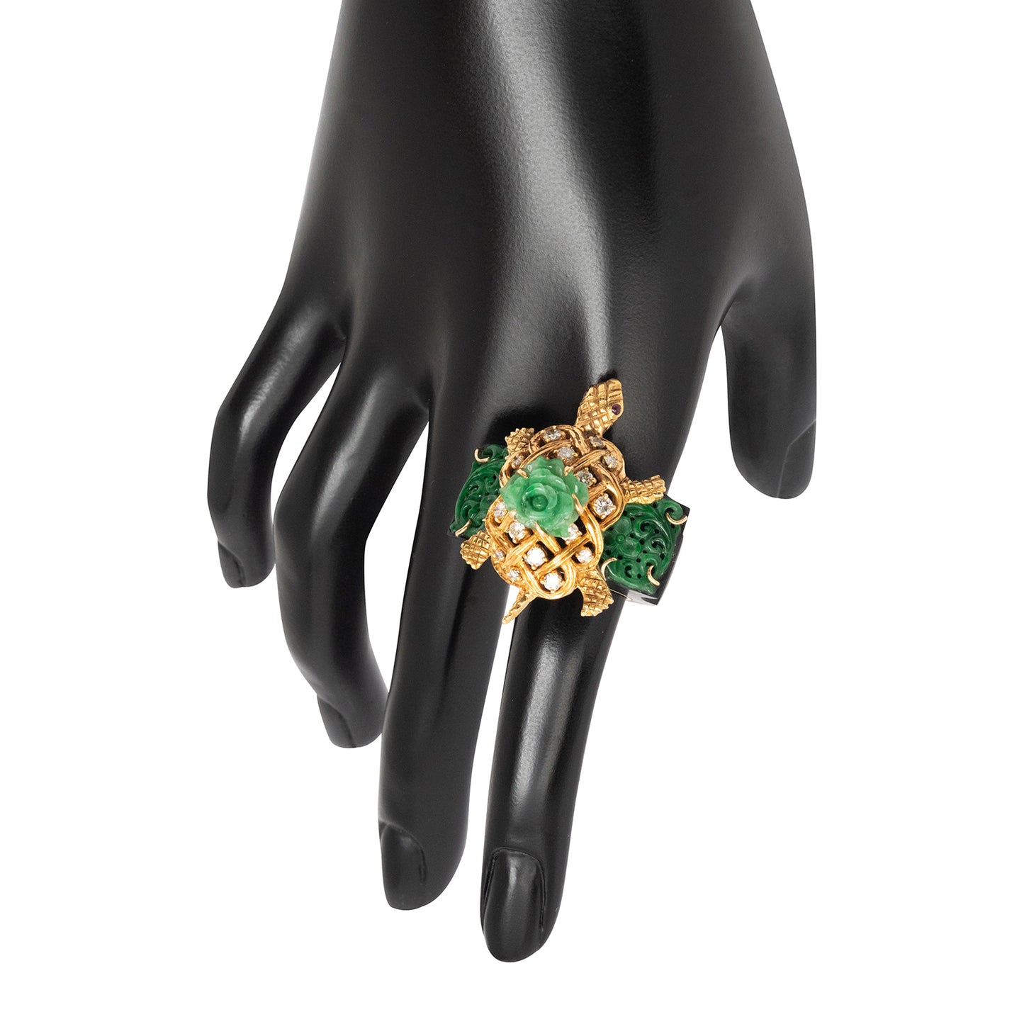 Golden Turtle with Blooming Jade Rose Ring