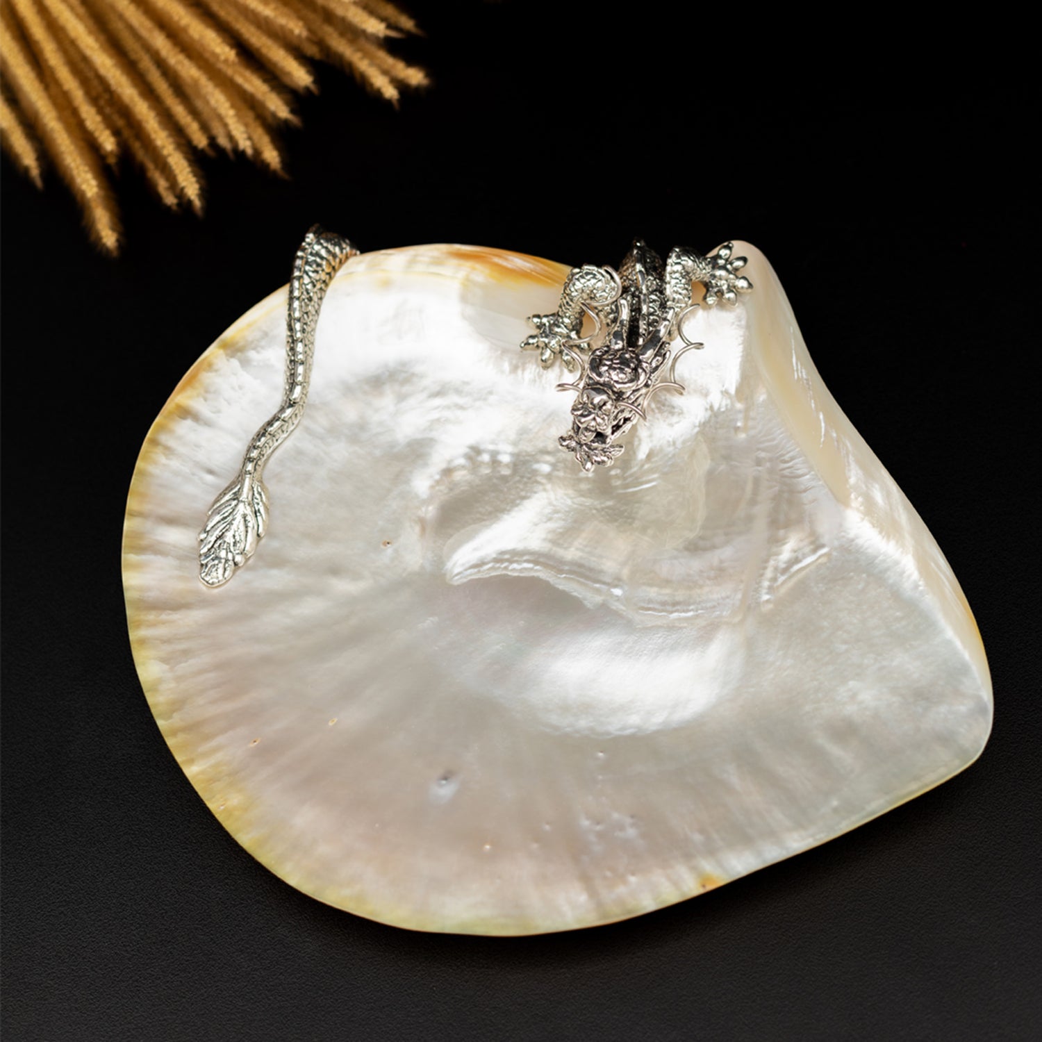 Mother of Pearl Plate with Swirling Dragon