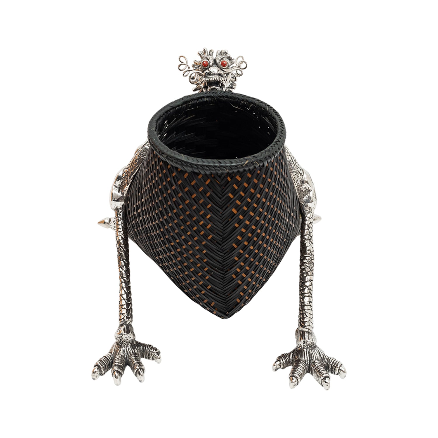 Rattan Wine Basket with Sterling Silver Dragon