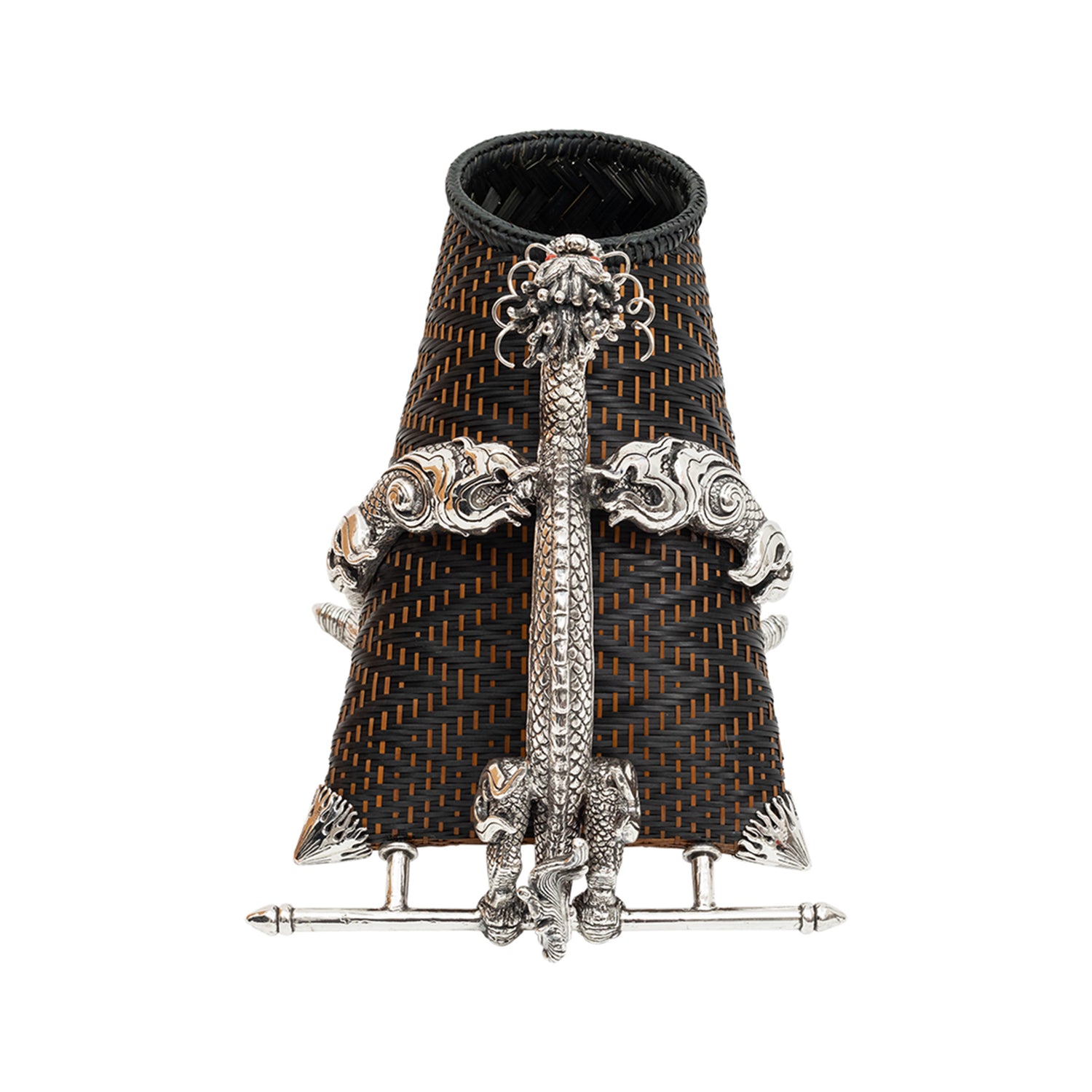 Rattan Wine Basket with Sterling Silver Dragon