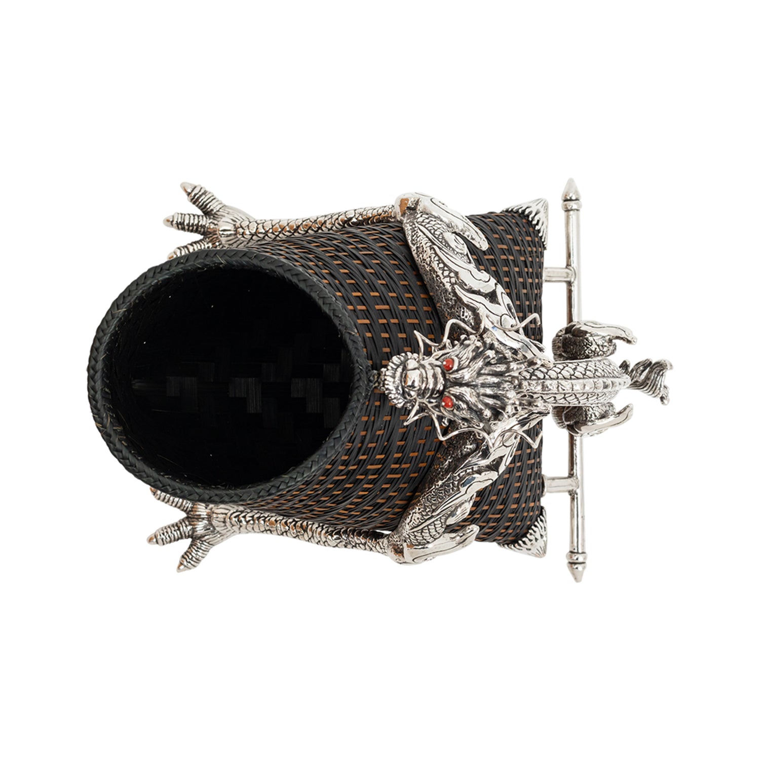 Rattan Wine Basket with Sterling Silver Dragon