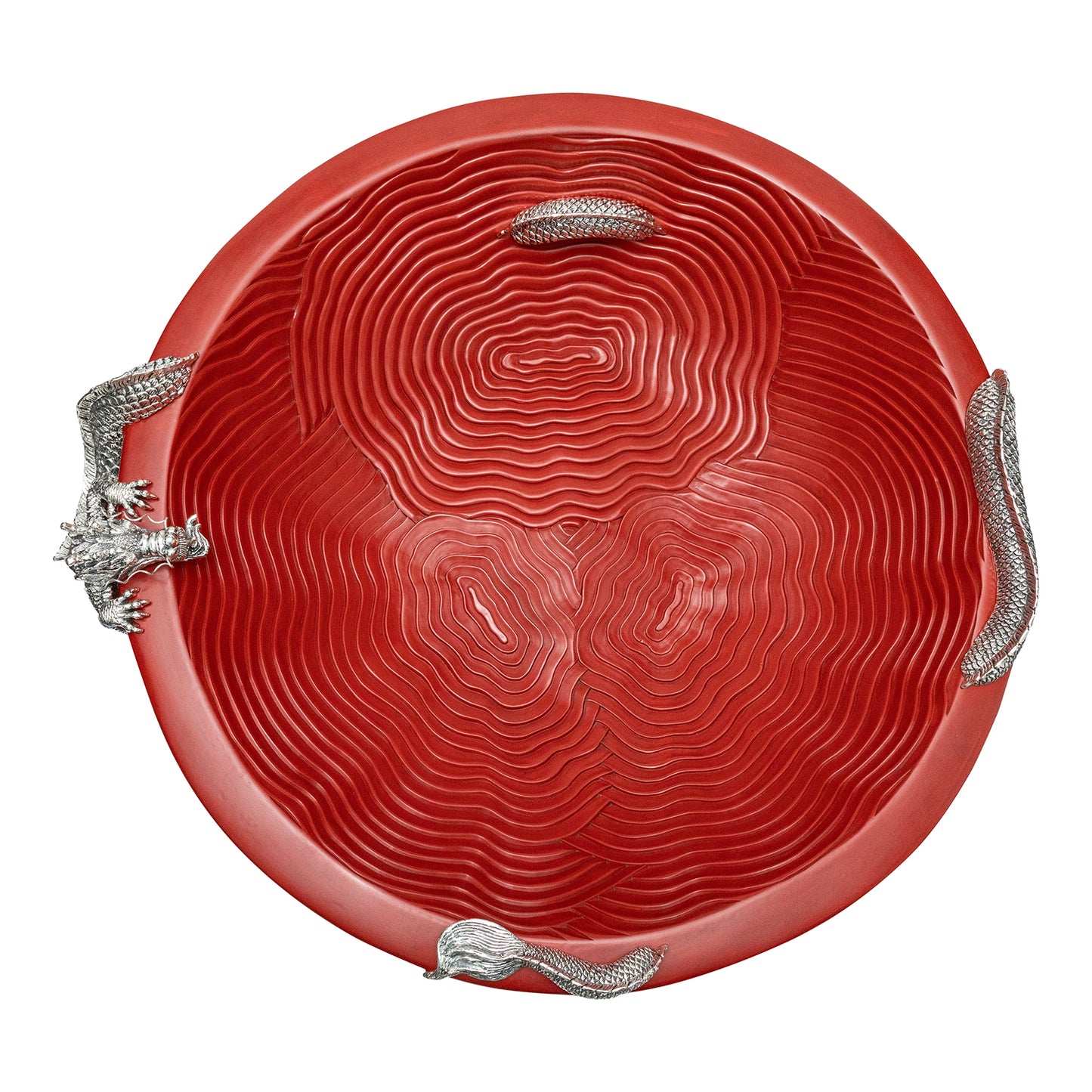 Cinnabar Lacquer Bowl with Dancing Dragons (L)