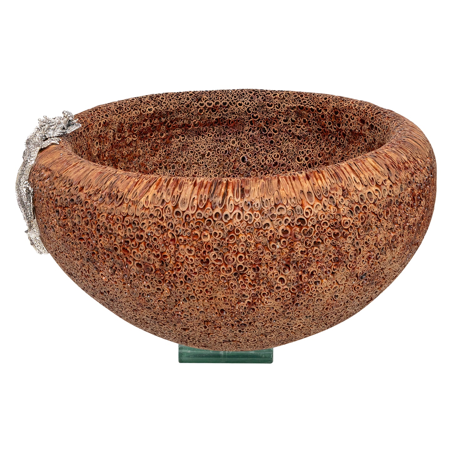 Cinnamon Bowl with Swirling Silver Dragon #L