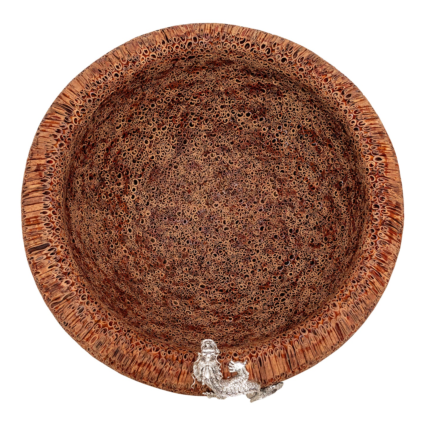 Cinnamon Bowl with Swirling Silver Dragon #L