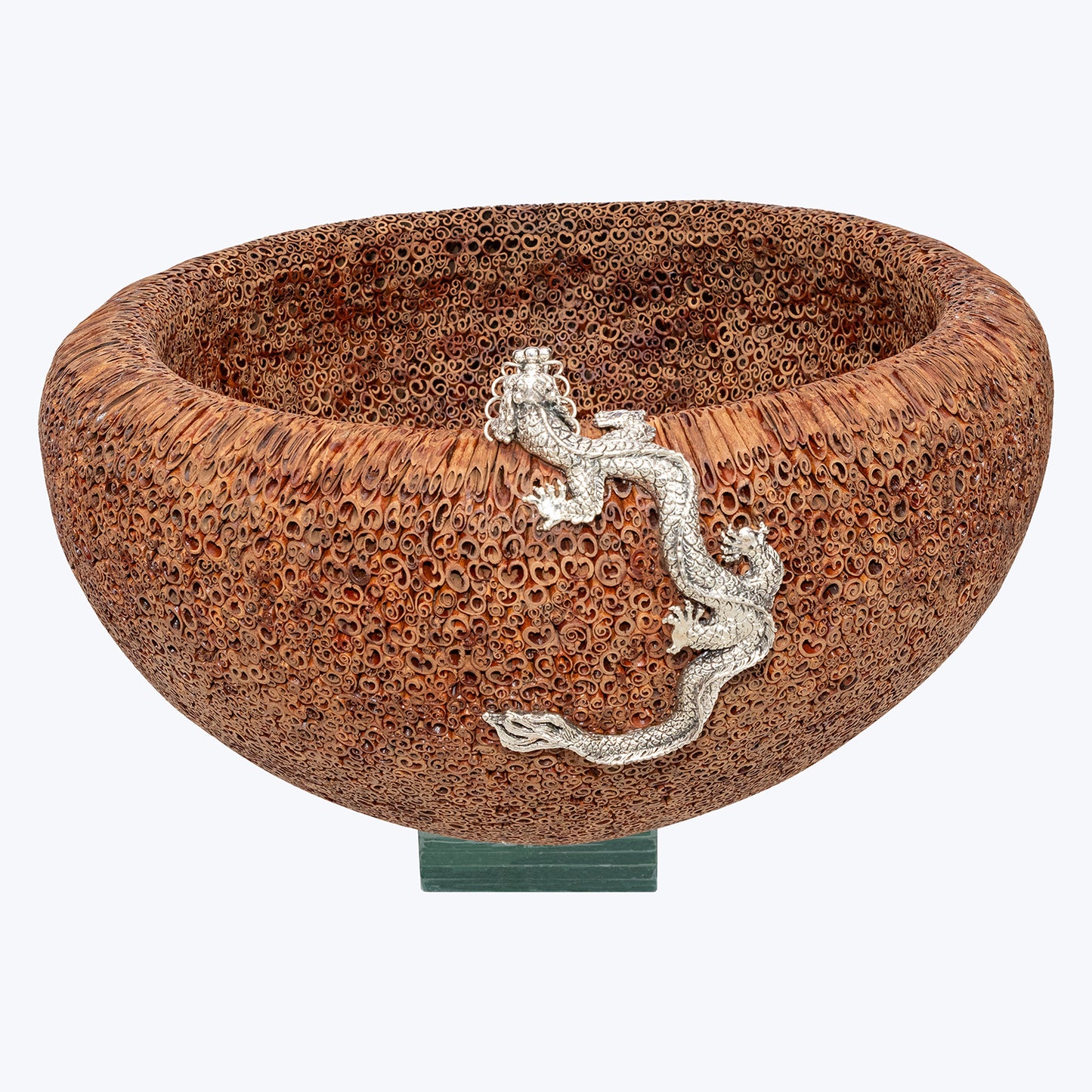 Cinnamon Bowl with Swirling Silver Dragon #L