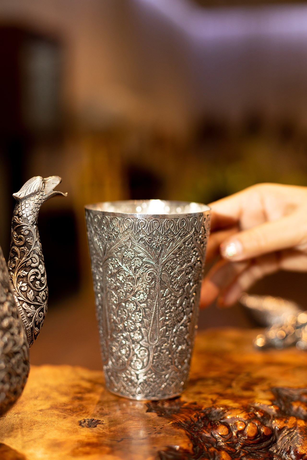 Antique Indian Kashmir Silver Glass (Circa 1880-1900)