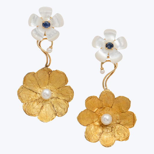 Antique Blooming Golden Flower Earrings