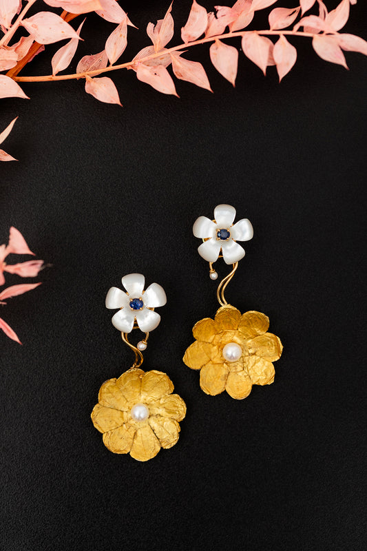 Antique Blooming Golden Flower Earrings