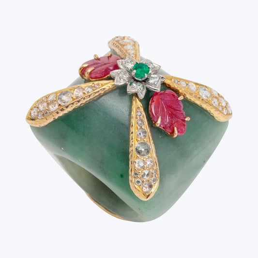 Blooming Floral Burmese Jade Ring