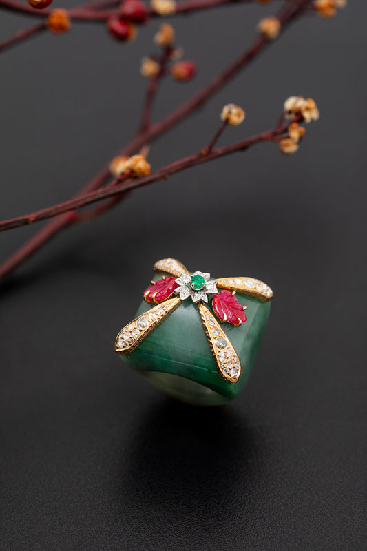Blooming Floral Burmese Jade Ring